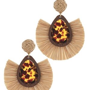 Fan Shape Raffia w/Teardrop Resin Earrings